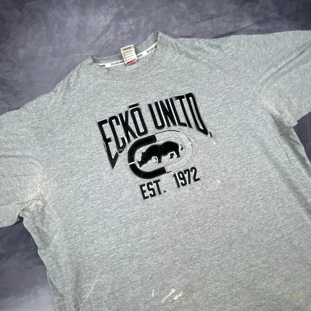 Vintage Ecko Unltd Rhino T-Shirt Mens‎ 2XL Grey Y2K Skate Hip Hop Thrashed Boxy - Picture 4 of 7